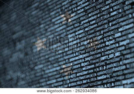 Micronesia Flag  Is Depicted On The Screen With The Program Code. The Concept Of Modern Technology A