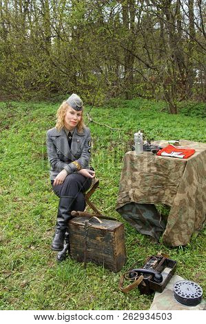 Sholokhovo, Moscow reg./Russia - May 5, 2018: Reenactment of one of the last battles of World War II in Europe - Battle of Courland, a new entertainment of modern Russia.
