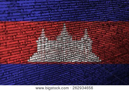 Cambodia Flag  Is Depicted On The Screen With The Program Code. The Concept Of Modern Technology And