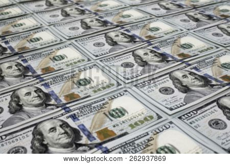 Scattered One Hundred Dollas Banknotes Close Up Background