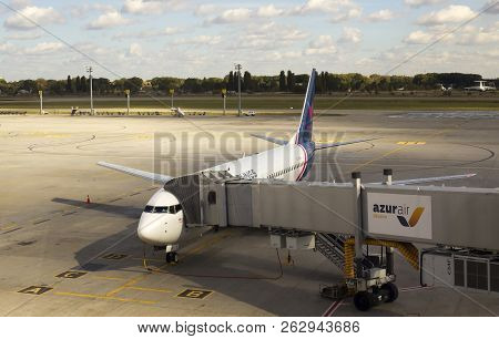 Borispol, Ukraine - October 05, 2018: 4l-mwa Myway Airlines Boeing 737-800 Aircraft On The Parking A