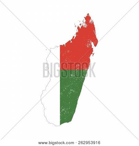 Madagascar Country Silhouette With Flag On Background On White