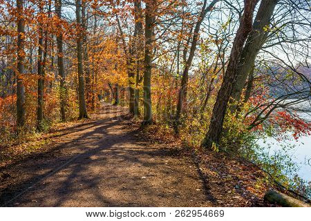 Beautiful Autumn Colors Surround The Hiking Trail In Smithville Village In Burlington County New Jer