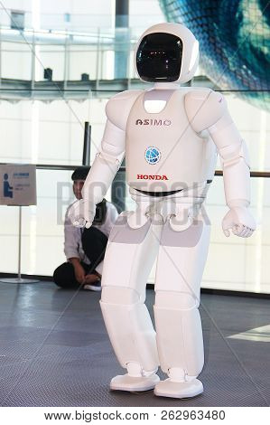 Tokyo, Japan - July 2, 2018 ASIMO robot - the famous android from Honda, located in the museum of th