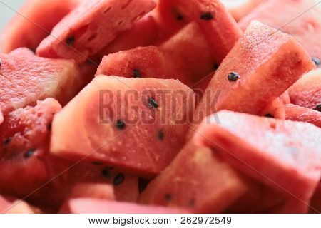 Refreshing Slices Of Summer Watermelon, The Concept Of Nutrition And Health Blurred, Bleed, Close-up