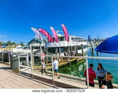 Miami, Usa - November 30, 2019: Biscane Lady Commuter Boat In The Miami Harbor