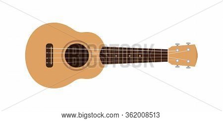 Ukulele Cute Isolated On White, Small Ukelele Brown Pastel Color For Flat Icon, Realistic Ukelele Fo