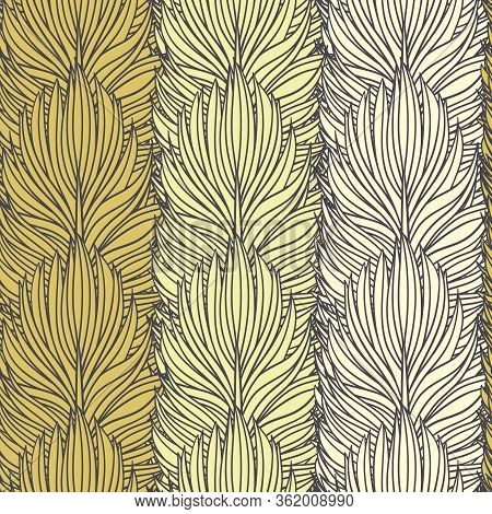 Abstract Feather Seamless Vector Pattern. Decorative Hand Drawn Vintage Background.