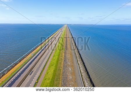 Aerial from the Afsluitdijk in the north of the Netherlands