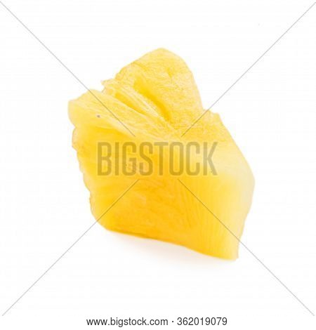 Pineapple Piece Isolated On White Background. Fresh Pineapple Chunk Macro