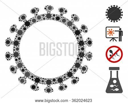 Mosaic Virus Shell United From Covid-2019 Virus Icons In Variable Sizes And Color Hues. Vector Infec