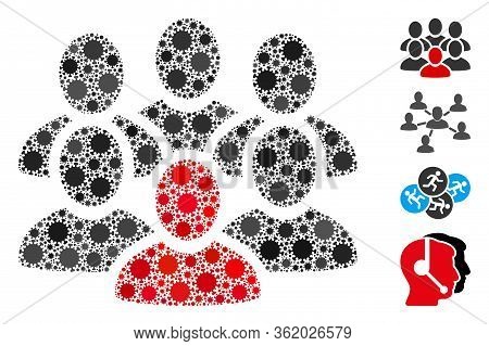Mosaic People Crowd Organized From Flu Virus Items In Various Sizes And Color Hues. Vector Infection