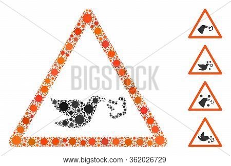Mosaic Bird Flu Warning Designed From Sars Virus Icons In Random Sizes And Color Hues. Vector Pathog