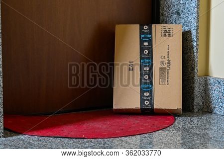 Turin, Piedmont, Italy. April 2020. Quarantine And Social Distance. The Coronavirus Causes Amazon Pa