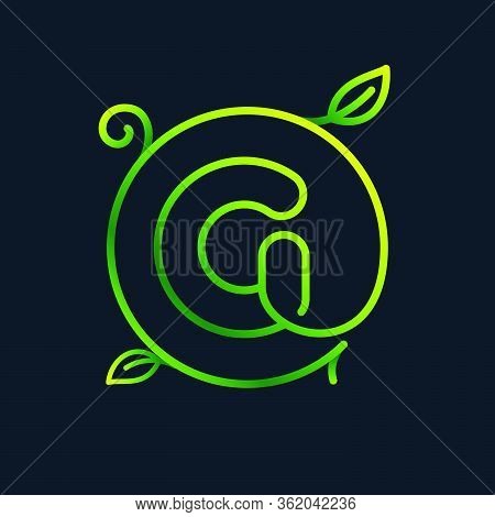 G Letter Leaf Logo In A Circle. Impossible One Line Style. Perfect Green Icon For Environment Labels