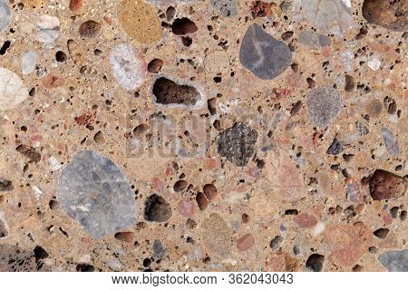Surface Of A Conglomerate From The Alps In Southern Germany, So Called Nagelfluh