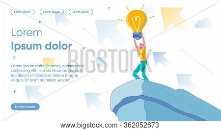 Using Creative Idea To Overcome Crisis And Hardship In Business. Man Character Standing Over Precipi