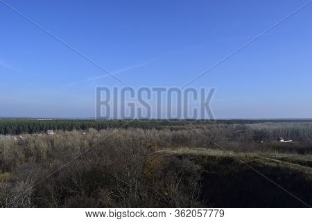 Landscape From Height On Green Steppes. Motherland Of Famous Painter Repin. Falling Leaves On The Sc