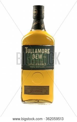 Varna, Bulgaria - April 14, 2020. Tullamore D.e.w. Whiskey Bottle, Isolated On White Background. Tul