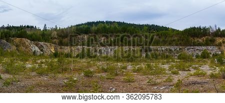 Panoramic View To Rock Break, Quarry With Tree. Nature Sanctuary Vyri Vrch, Czech Republic