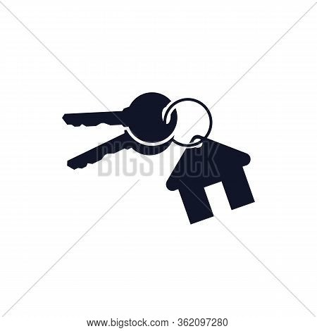 Keys With Key Chain Ring And A House Pendant. Real Estate Concept Icon. New Home Logo Design. Pair O