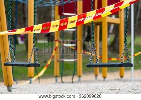 Park Kids And Children Playground For Game And Activity Empty And Closed For Coronavirus Or Covid19,