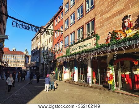 Nuremberg, Germany - January 01, 2020: Famous Christmas Shopping Kaethe Wohlfahrt World Of Gifts And