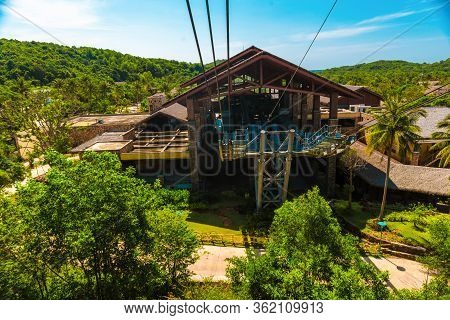 The Highest Cable Car In  Fukuok, Vietnam, A Long Walk At High Altitude Above The Sea. View From Abo