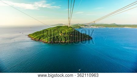 The Highest Cable Car In  Fukuok, Vietnam, A Long Walk At High Altitude Above The Sea. View From Abo