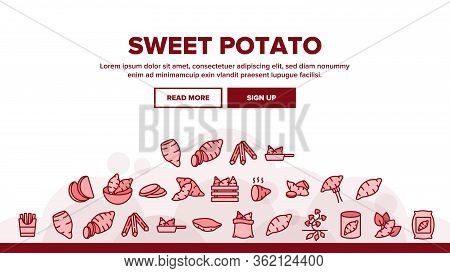 Sweet Potato Batata Landing Web Page Header Banner Template Vector. Fried And Boiled Sweet Potato, S