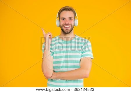Impact That Music Can Have On Nature Of Specific Thoughts. Perfect Sound Concept. Happy Man Listen M