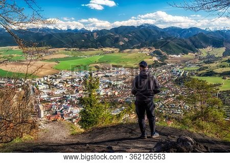 Lonely Man On Top Of The Hill Cebrat And Looking At Town Ruzomberok, Slovakia