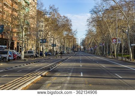 Barcelona, Spain - 13 January 2018: Morning Deserted Streets Of The City Of Barcelona In Spain.