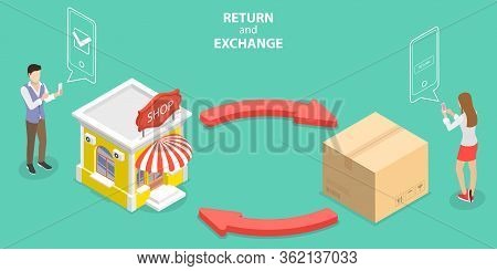 3d Isometric Flat Vector Concept Of Product Exchange And Return Policy.