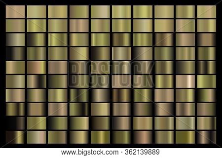 Metallic, Bronze, Gold, Silver, Chrome, Copper Metal Foil Texture Gradient Template Vector Swatch Se