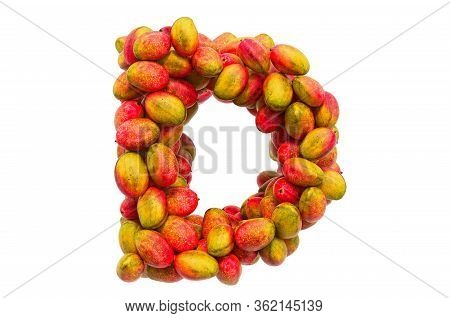 Letter D From Mangos, 3d Rendering Isolated On  White Background