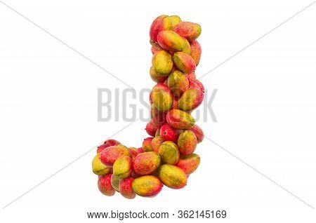 Letter J From Mangos, 3d Rendering Isolated On  White Background