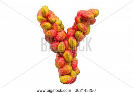 Letter Y From Mangos, 3d Rendering Isolated On  White Background