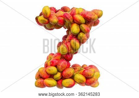 Letter Z From Mangos, 3d Rendering Isolated On  White Background