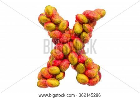Letter X From Mangos, 3d Rendering Isolated On  White Background