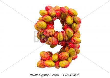 Number 9 From Mangos, 3d Rendering Isolated On White Background