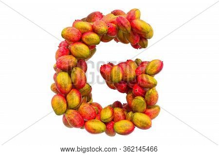 Letter G From Mangos, 3d Rendering Isolated On  White Background