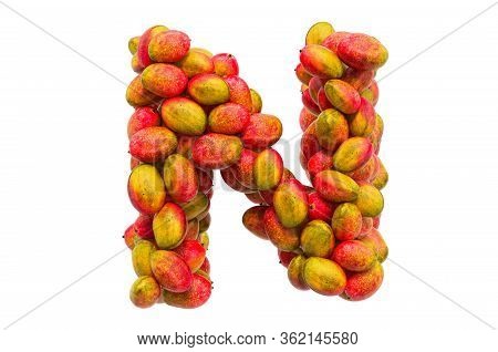 Letter N From Mangos, 3d Rendering Isolated On  White Background