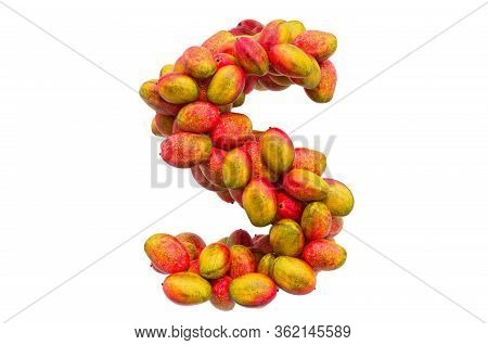 Letter S From Mangos, 3d Rendering Isolated On  White Background