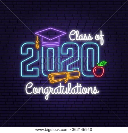 Class Of 202 Neon Bright Signboard, Light Banner. Vector Illustration. Neon Typography Design With G