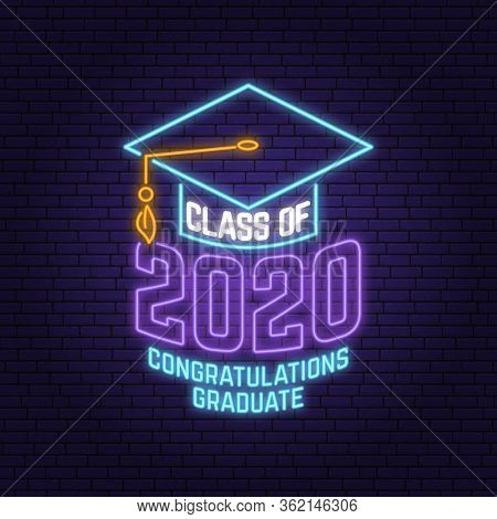 Class Of 202 Neon Bright Signboard, Light Banner. Vector Illustration. Neon Typography Design With G