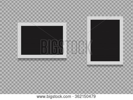Blank Vintage Photo Frames Mockup Isolated On Transparent Background. Retro Frame In Horizontal And 