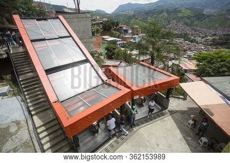 Medellín, Antioquia / Colombia - July 8, 2019. Escalators Of The Commune Stair 13. Tourist Zone.