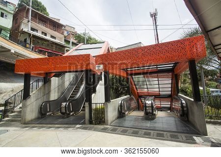 Medellín, Antioquia / Colombia - July 8, 2019. Escalators Of The Commune Stair 13. Tourist Zone.