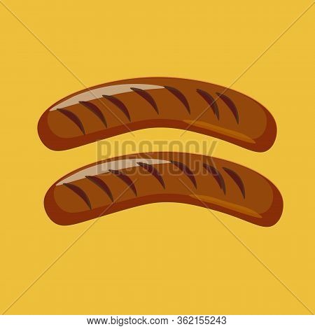 Pair Of Fried Sausages On Yellow Background. Vector Illustration.